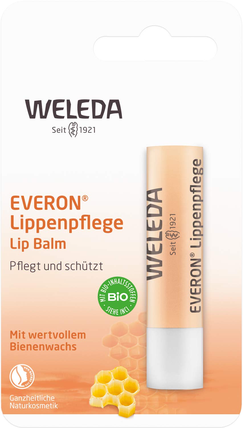 WELEDA Everon Lippenpflege, Naturkosmetik Lippenstift aus Sheabutter und Rosenwachs zur Pflege und Schutz trockener Lippen, mit natürlichem UV Schutz (1 x 4.8 g)